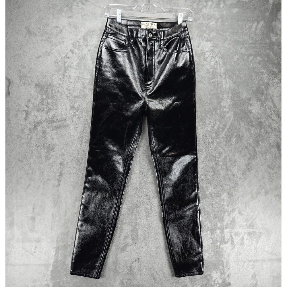 Free People We The Free Phoenix Liquid Black Coated Skinny Sz 27 High Rise Jeans